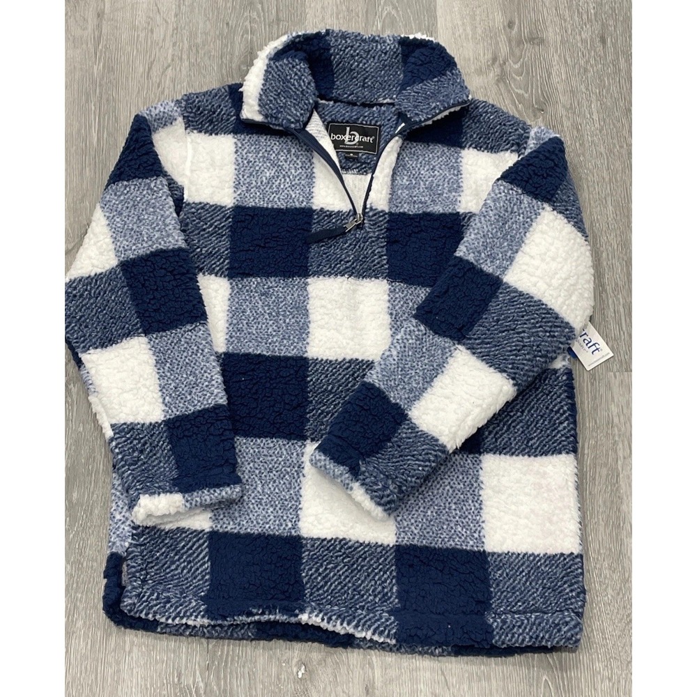 NWT Boxercraft Sherpa Quarter Zip Pullover‎ Blue Plaid Size S